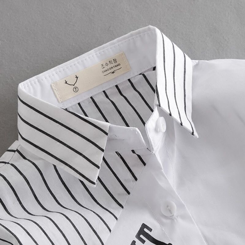Chemise à manches longues pour garçon et adolescent, vêtement blanc à rayures fraîches, avec lettres imprimées, automne printemps