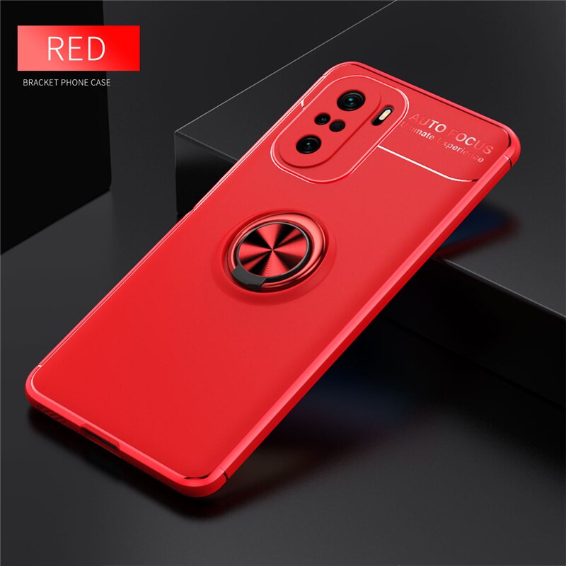 Voor Xiaomi Poco F3 Case Ring Houder Zachte Mat Siliconen Back Cover Telefoon Case Voor Xiomi Xiaomi Mi Poco F3 funda: Rood