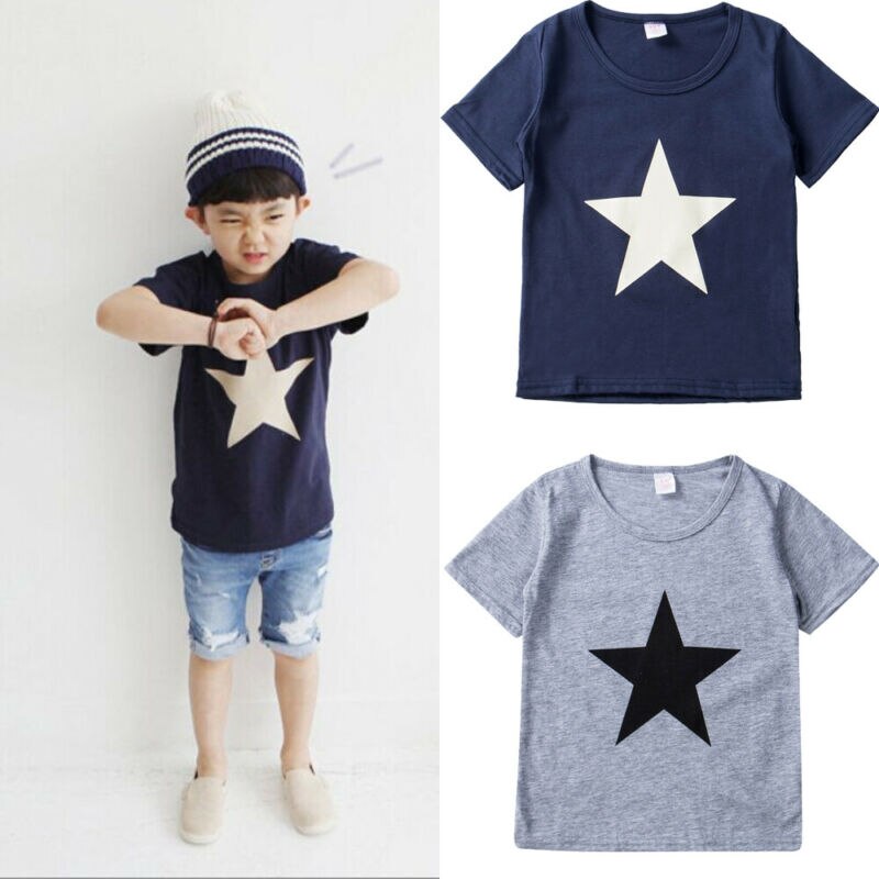Kleinkind freundlicher Jungen Baumwolle T-Shirt Kurzarm Hemden freundlicher Spitzen Sterne Druck T
