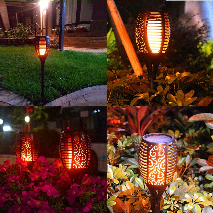 8PCS LED Solar Flame Torch Lamp Outdoor Lights Solar Garden Light Flickering Lamp Courtyard Balcony Lawn Path Spotlight