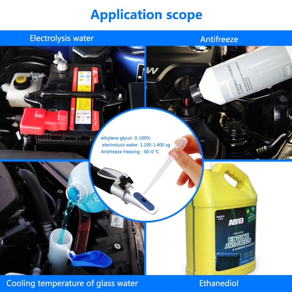Yieryi medidor de água de etilenoglicol, ferramenta medidor de eletrólise, anticongelamento, ponto de congelamento, refratômetro detector de concentração