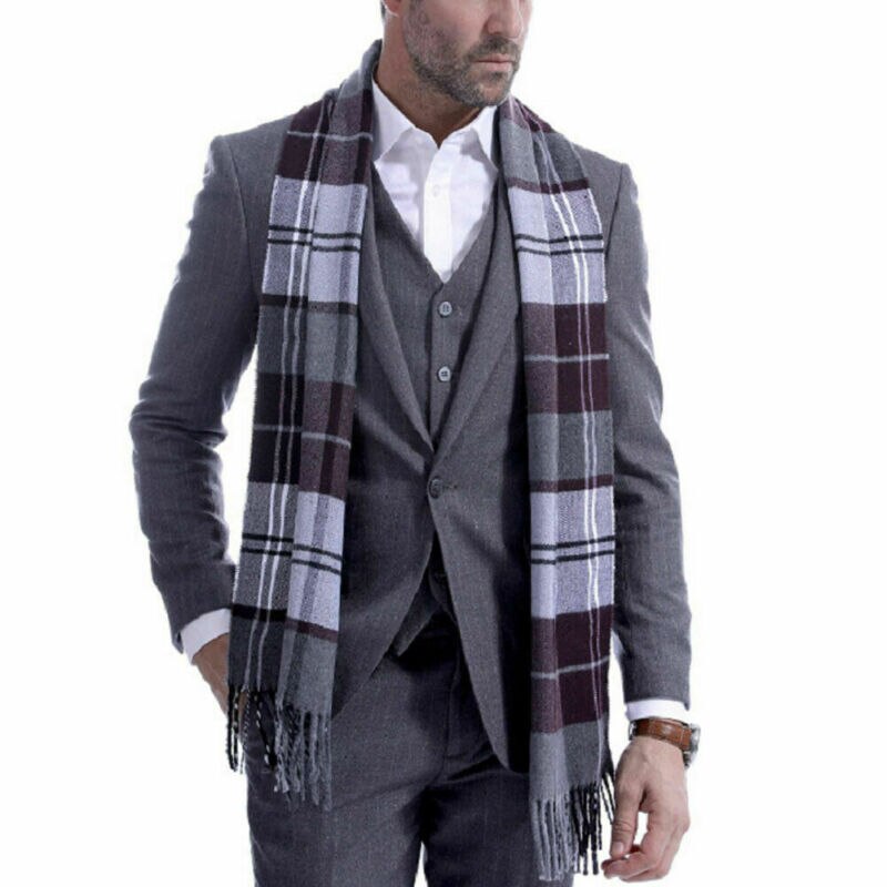 1 stk herrer scotland blødt tørklæde uld check plaid vinter varm sjal hals wrap lang tørklæde 30 x 190 cm