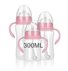 180/240/300ML Baby PP plastic Milk bottle newborn baby Anti-Slip with handle bottle Cup Water Bottle Milk Feeding Accessories: Pink-300ML