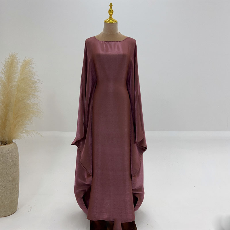 Shiny Butterfly Abaya Women Summer Muslim Loose Party Long Dress Female Solid Comfortable Classic Loose Abaya: Gold