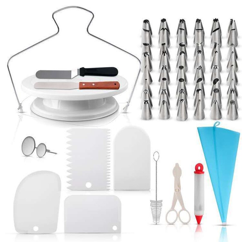73pcs/set Cake Decorating Set Baking Tool DIY Silicone Bags Couplers Scrapers Flower Kitchen Cake Turntable Decorating Mouth Kit: 73pcs B