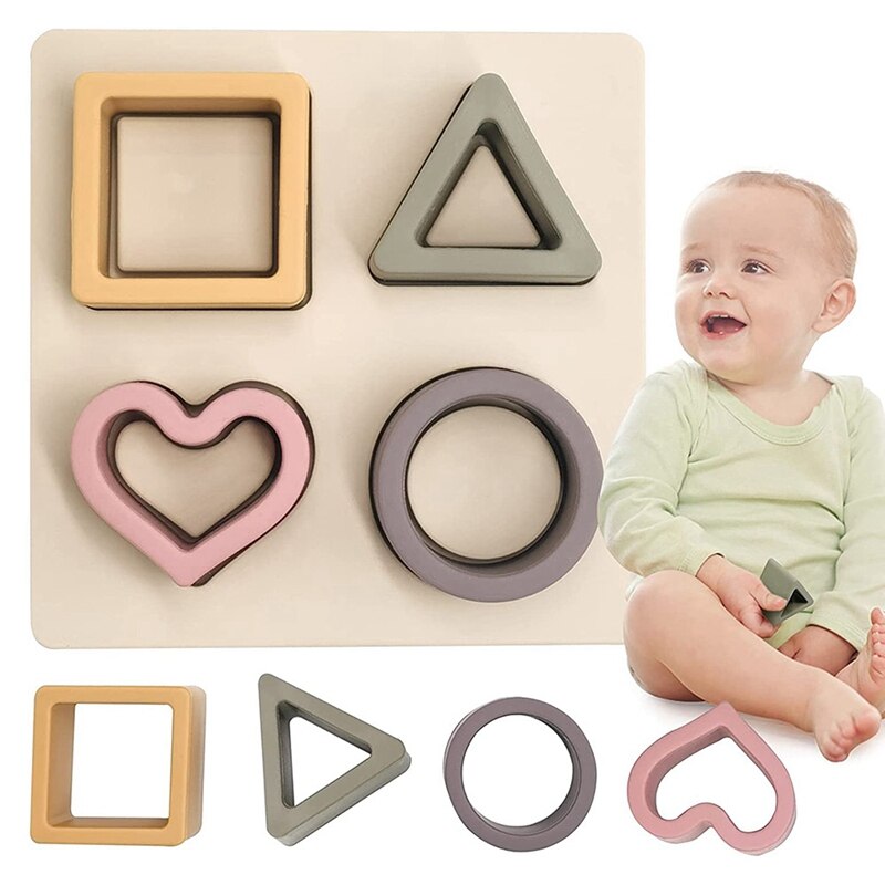 Baby Soft Nesting Sorting Stacking Toys Silicone Block Shape Toys Recognition Learning Development Toys Jigsaw Puzzles