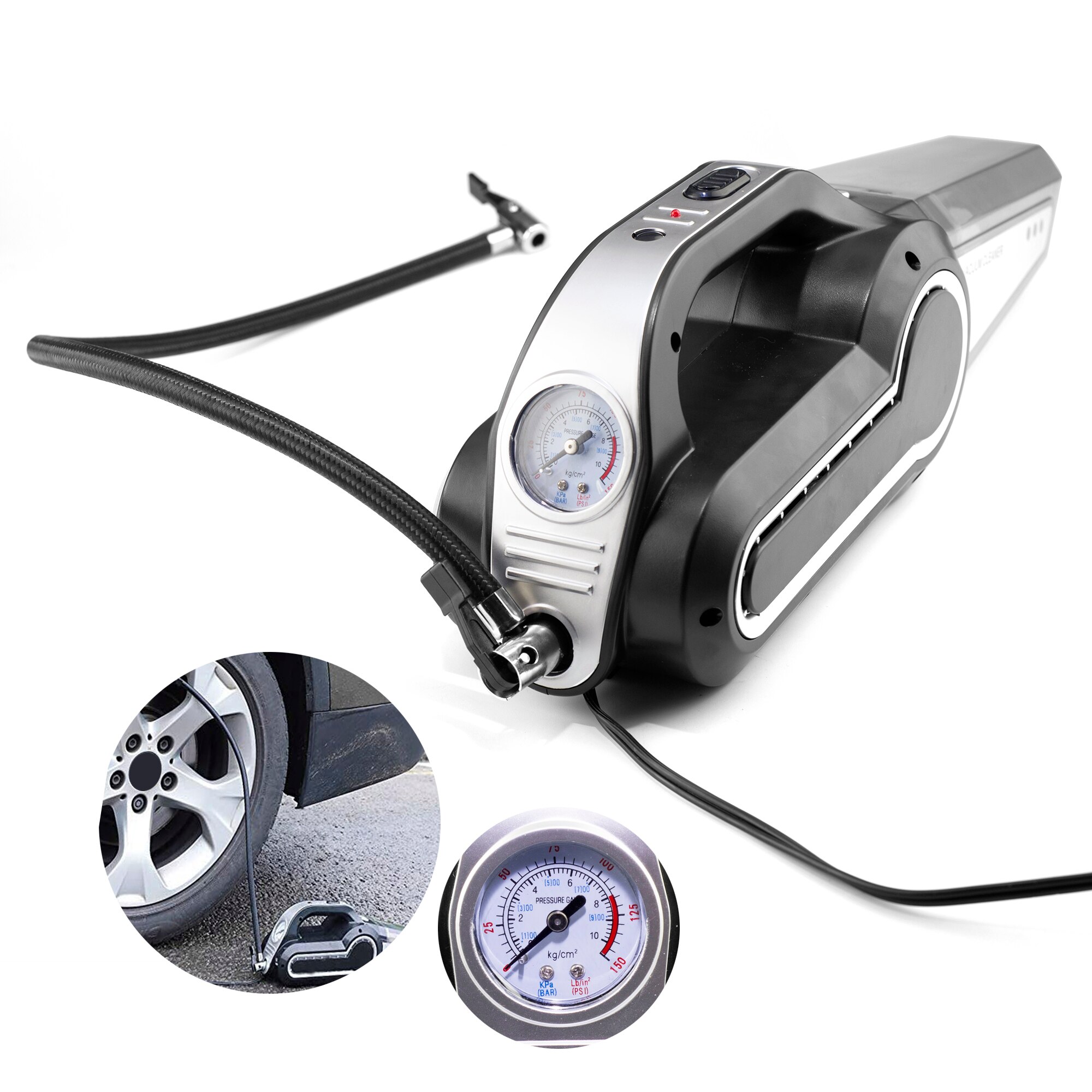 Vehicle Vacuum Cleaner High Power 12V Auto Car Dry Wet dual Purpose Multifunctions Refueling Lighting Pressure Measurement