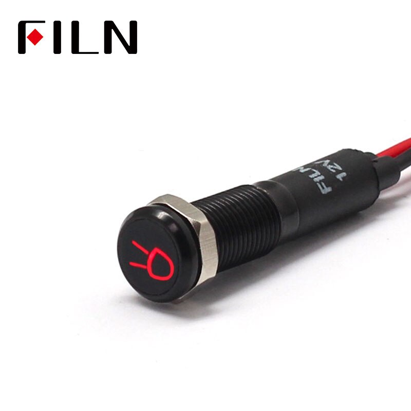 Filn 8mm bil instrumentbräda små lampor symbol led röd gul vit blå grön 12v led indikatorlampa med 20cm kablar: Rött svart skal