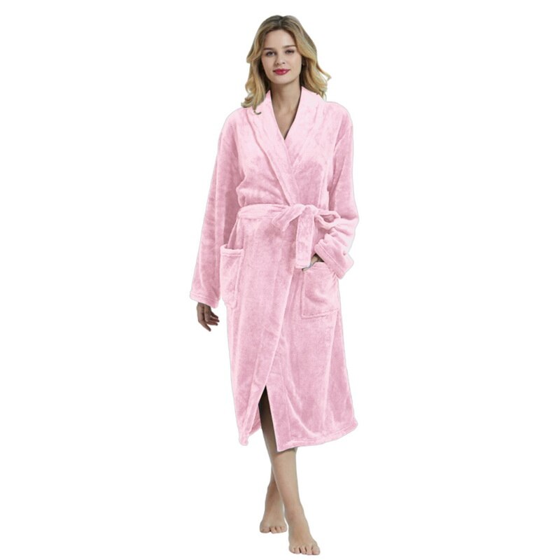 Men's Waffle Hotel Bathrobe Spa Robe Water Absorbing Nightgown Japanese-style Kimono Shawl Collar robe Night Gown: Women Light pink / L