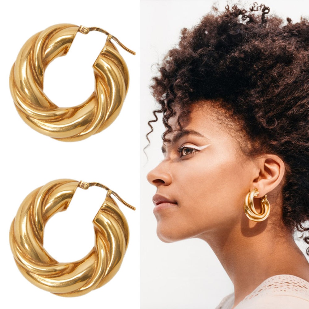 Chunky Dikke Twist Gold Hoop Oorbellen Voor Franse Stijl Klassieke Mode Oorbellen