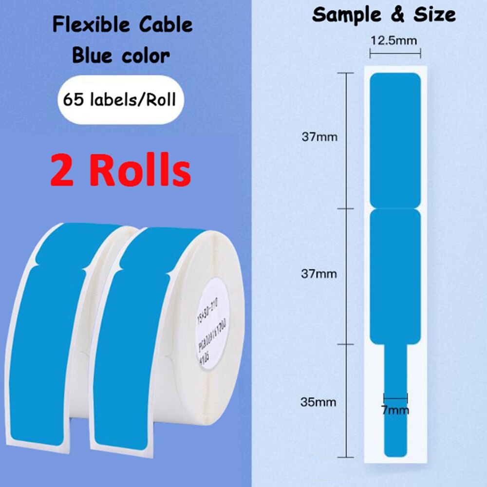 2Rolls Niimbot D11 D61 Self Adhesive Cable Stickers 12.5mm*109mm Waterproof Identification Fiber Wire Tag Cable Labels Sticker: 2Rolls blue Sticker