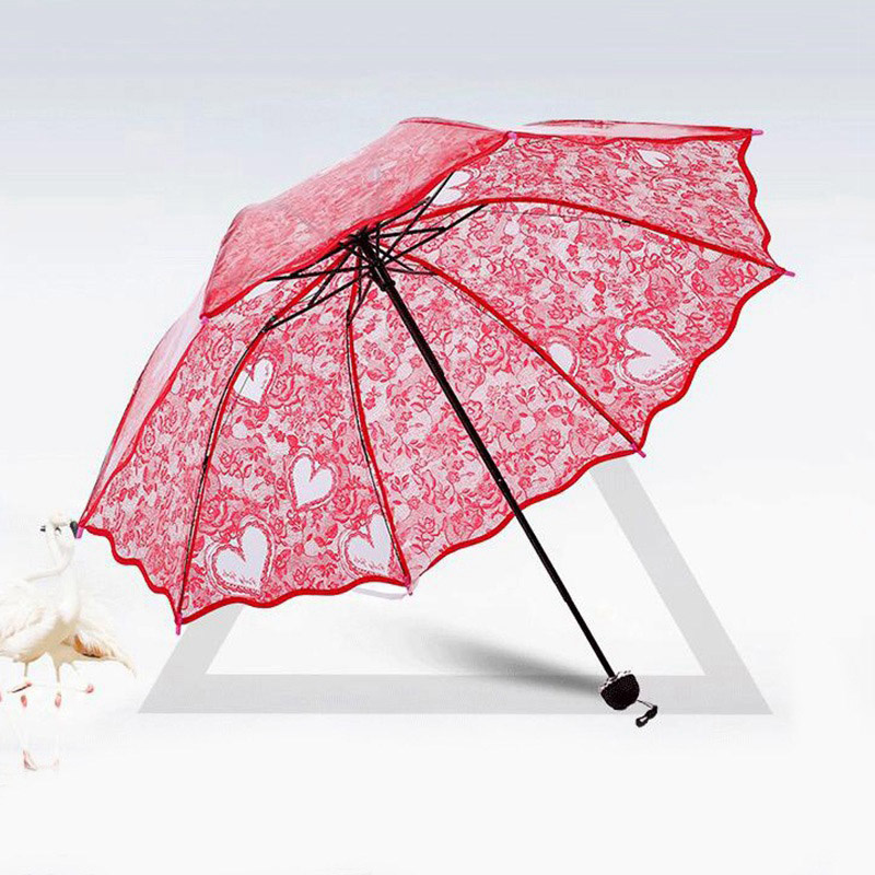 Plastic EVA Transparante Opvouwbare Paraplu Schattige Prinses Kant Voor Vrouwen Paraplu Winddicht Regendicht Zonnige en Regenachtige Unbrella