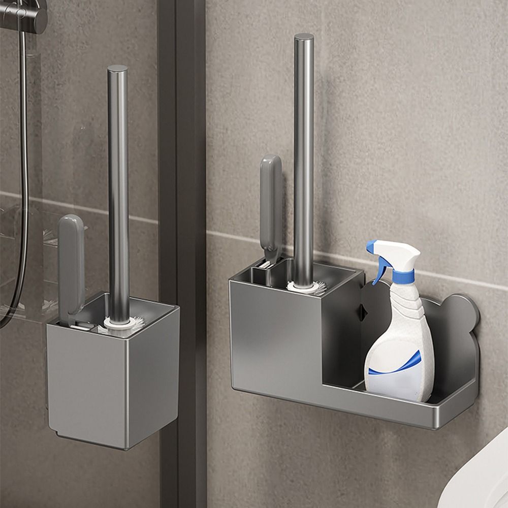 Nail-free Toilet Brush Holder Rack Durable Wall Mounted Toilet Brush Set Easy To Clean Long Handle Floor Toilet Cleaning Tool