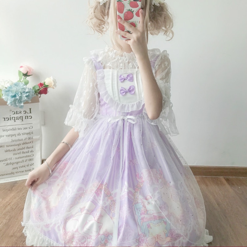 Kawaii lolita kjoler til cos loli pige sød fe tøj japansk jsk under blonde skjorte gotisk victoriansk robe lolita