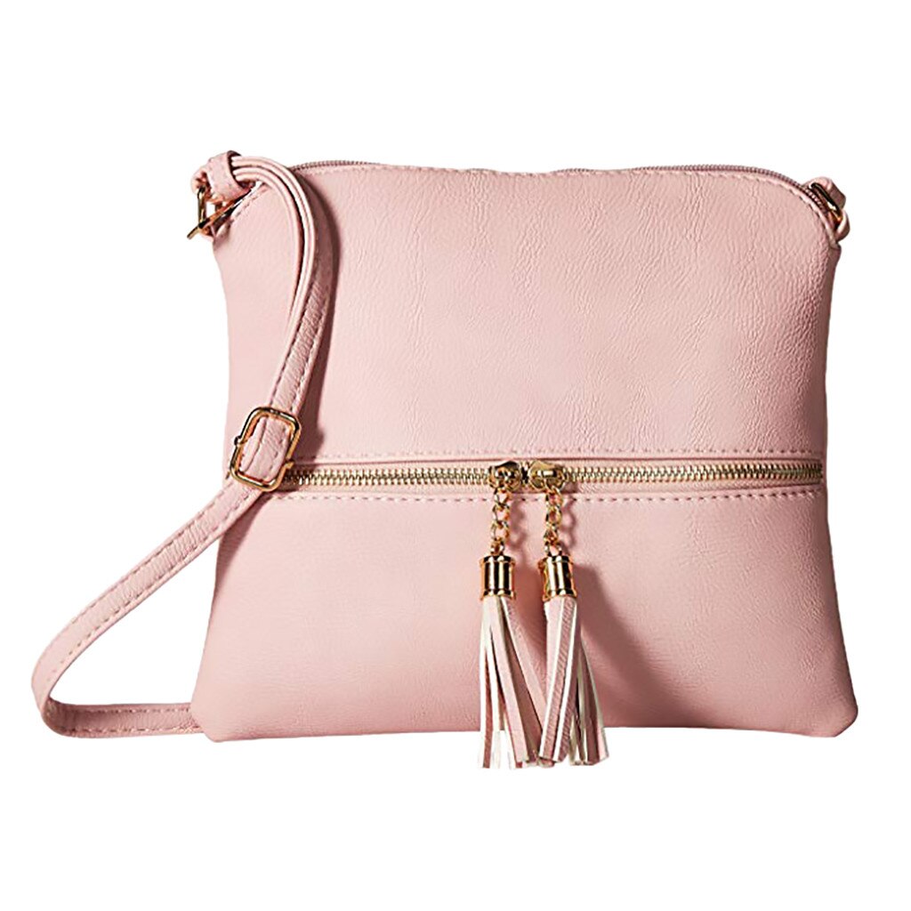 Frauen Leder Quaste Umhängetasche kleine Tasche für frauen mochila Reine Farbe Schulter Messenger Tasche brieftasche bolsos para mujer feminina: Pink