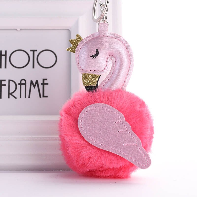 Leuke Roze Flamingo Sleutelhanger Vrouwen Konijnenbont Pompoms Zwaan Auto Sleutelhanger Houder Tas Charm Hanger Party Accessoires Cadeau: hkk06