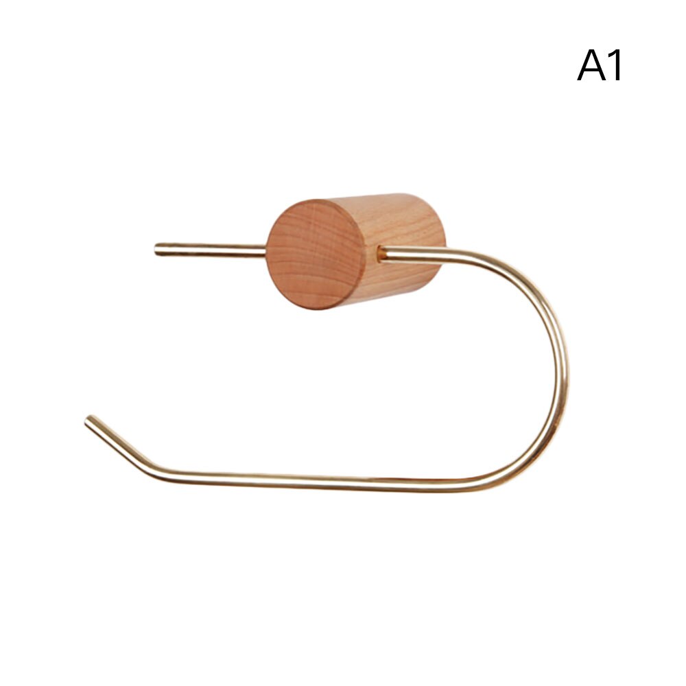 Punch-free Nordic Bathroom Paper Roll Bracket Brass Solid Wood Wall Hanging Napkin Bracket Toilet Paper Towel Rack: A1