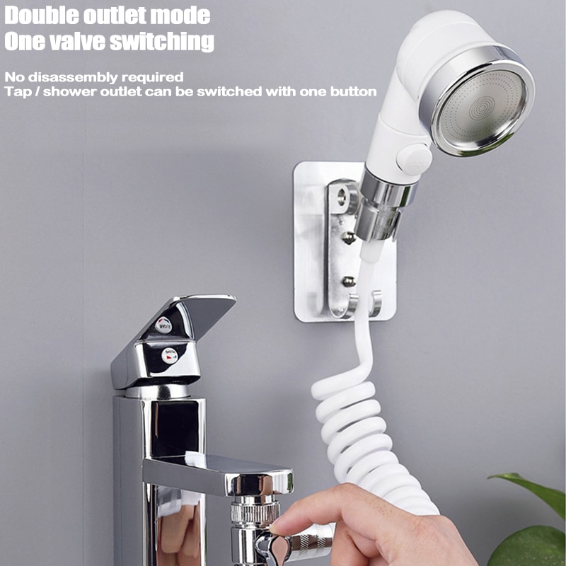 Faucet External Shower Set Including Diverter &amp; Holder Rack &amp; Retractable Hose Switchable Universal Tap Extender Sprayer MAZI888