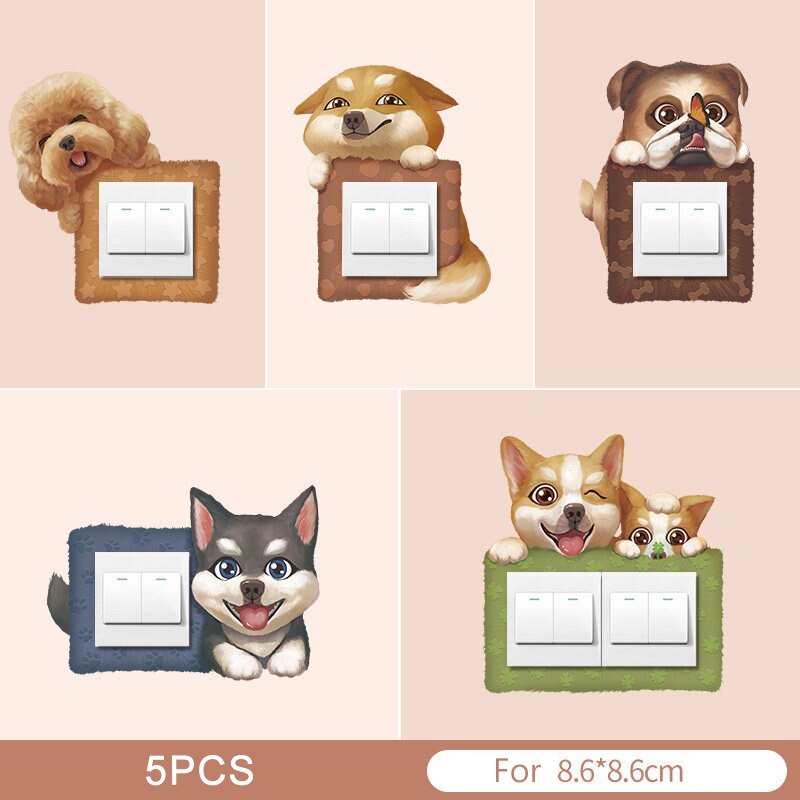 5 Pcs Cartoon Cute Switch Sticker Wall Switch Protective Cover Simple Socket Decoration K9Store: dog