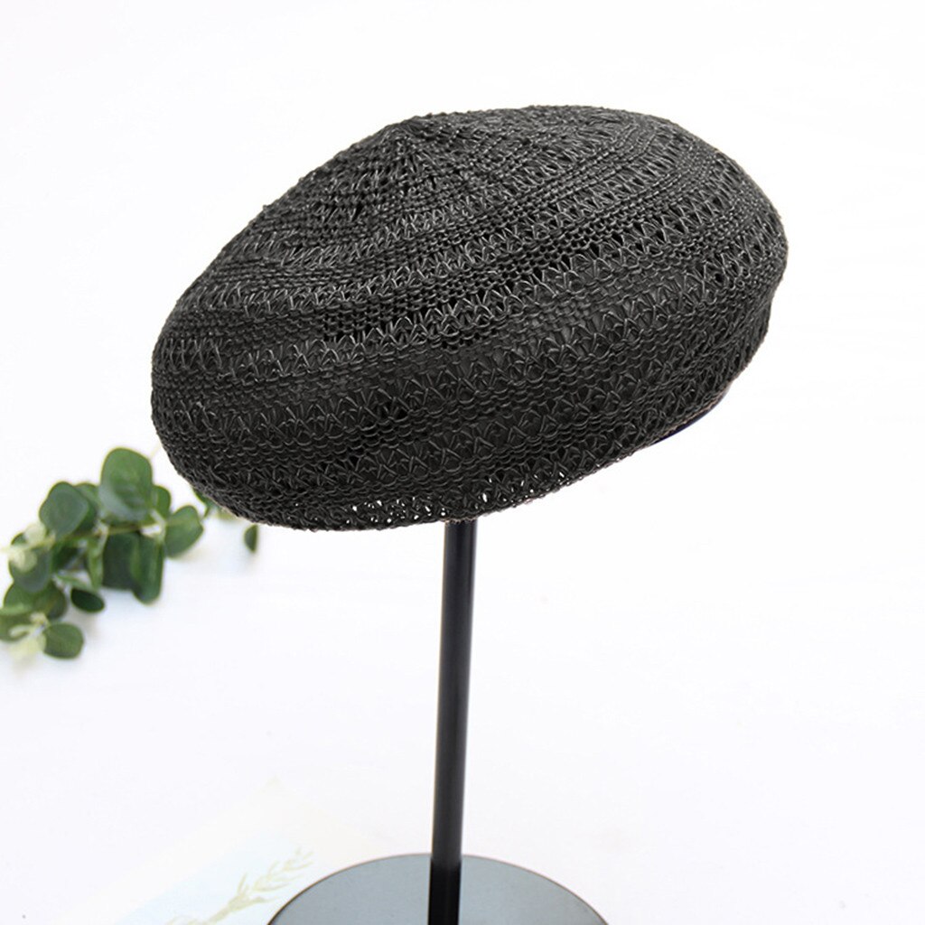 Handgemaakte Vrouwen Baretten Vrouwelijke Stro Hoeden Voor Lente Herfst Meisje Platte Cap Knit Zwarte Baret Voor Vrouw Beanie cap # PP2: Black