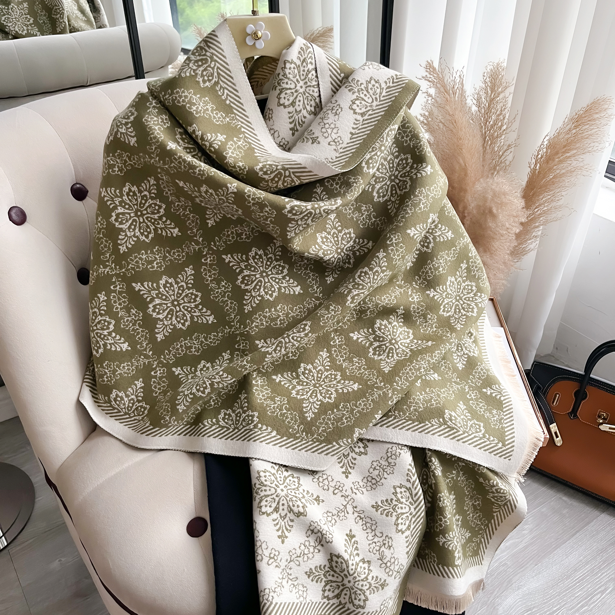 Marca de luxo dupla face estilo étnico cachecol pashmina cashmere macio quente franja pashmina xale inverno à prova de frio cobertor à prova de vento