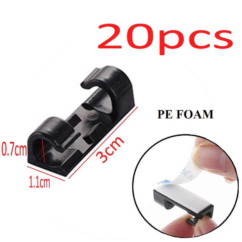 20/5 stk. kabelklemmer selvklæbende kabelorganisator ledningshåndteringssystem ledningsholder til ledningshåndtering skrivebord bil kontor hjem: Hvid