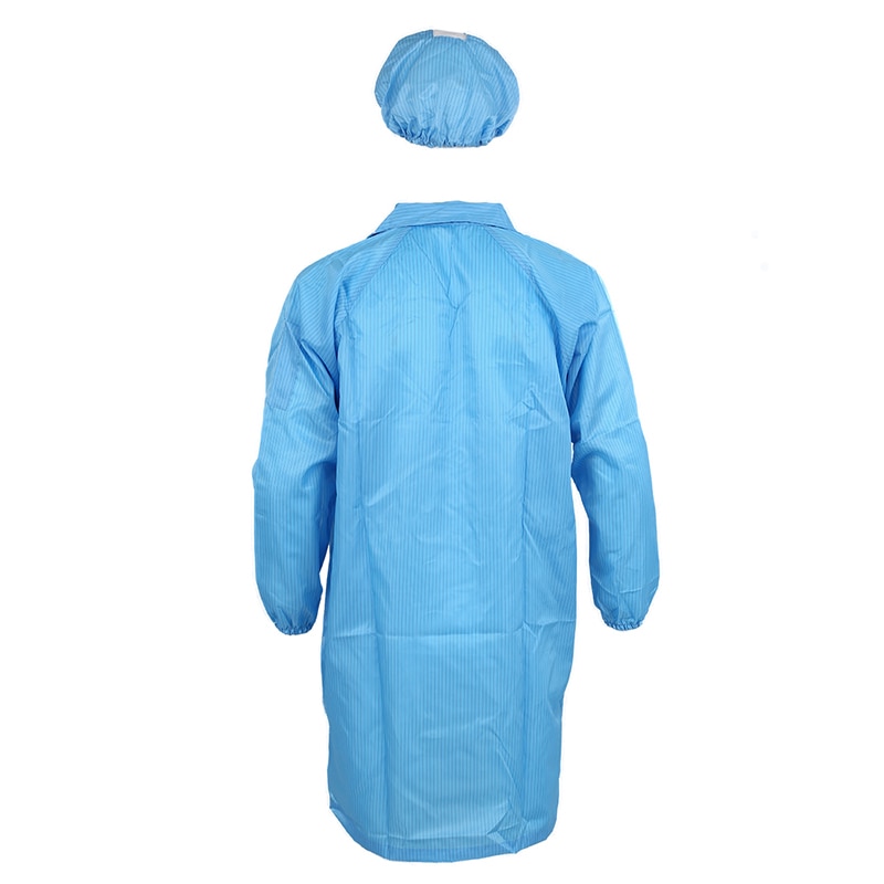 Men Women Blue Point Collar Anti Static Clean Room ESD Overall Gown w Cap XL