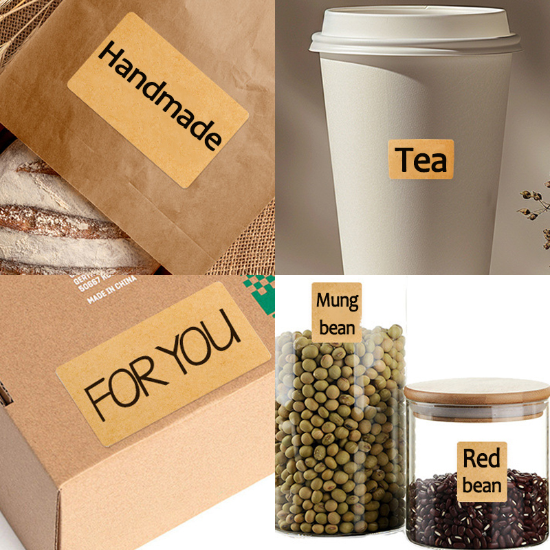 Khaki Square Kraft Stickers Blank Labels Paper Self-adhesive Handwritten Classification Office Labels Kitchen Glass Bottle