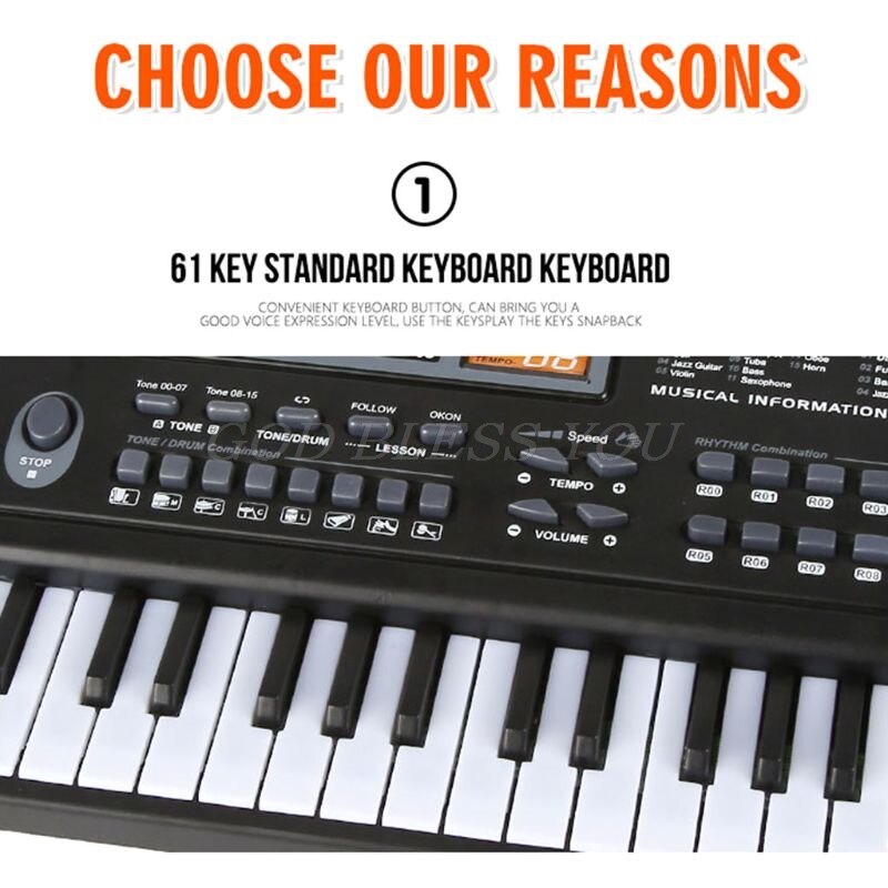 Teclado de Piano Digital con micrófono para niños, 61 teclas de órgano electrónico, Juguete musical,