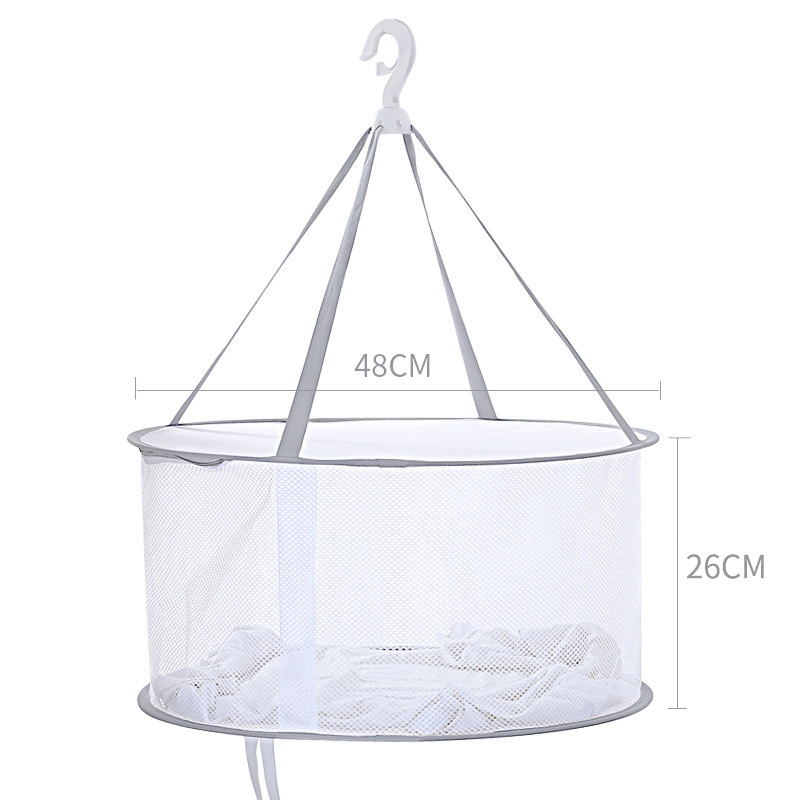 Grey Double-Layer Clothes Drying Net Collapsible Windproof Clothes Basket Polyester Breathable Dry Socks Drying Rack Laundry: 48cm 1 layer-A