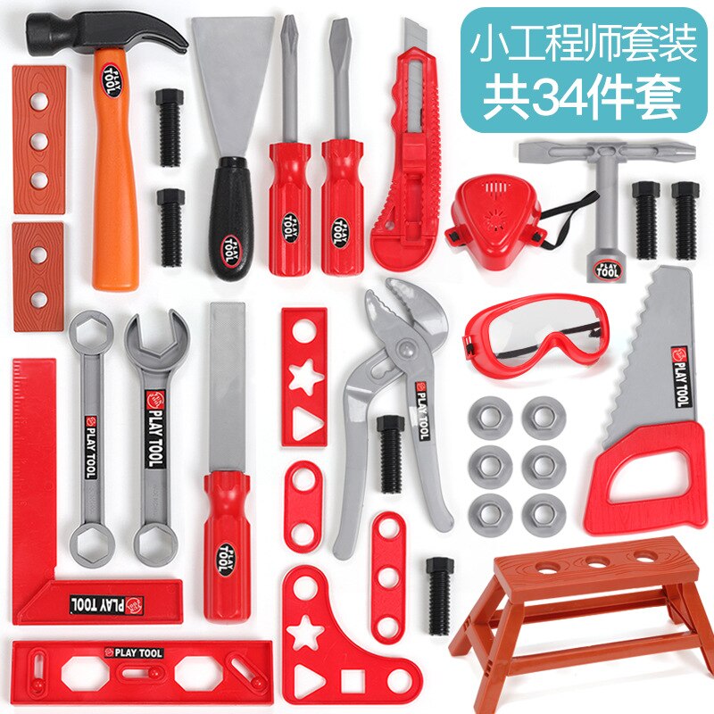 Juego de destornilladores para niños y niñas, Kit de herramientas de juego de simulación, caja de 3 años, llave inglesa, de taladro: 34pcs