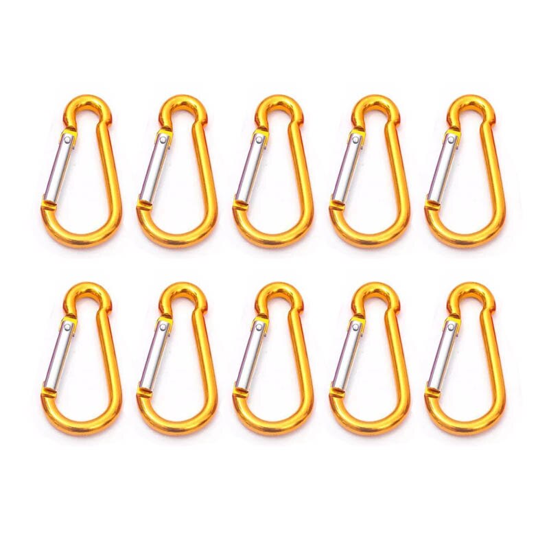 Lot de 10 mousquetons en aluminium multicolores pour le Camping et la randonnée, lot de 10 pièces mousqueton pour sac, petit mousqueton escalade boutons d&#39;escalade, crochet de sécurité,crochet: Gold-10PCS