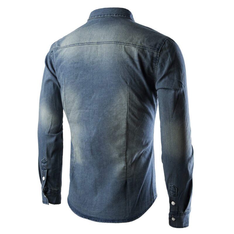 Menn casual denim skjorter merkevare langermet skjorte herre ensfarget slim fit dress skjorter camisa masculina streetwear topper