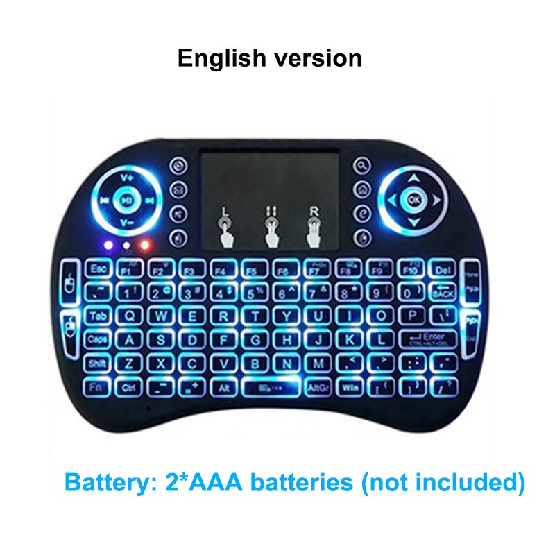 Trådløst tastatur baggrundsbelyst  i8 engelsk russisk luftmus tastatur 2.4 ghz luftmus med fjernbetjening til android tv box laptop: Engelsk version