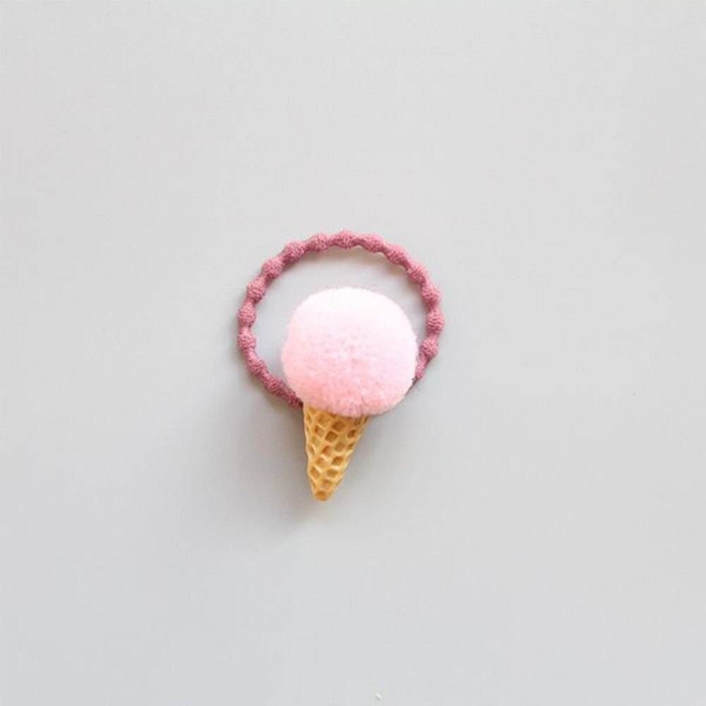 1PC Verstelbare Elastische Ijs Paardenstaart Houder voor Meisjes Kids Faux Fur Pom Hair Ties Snoep Kleuren Rubber bands: pink