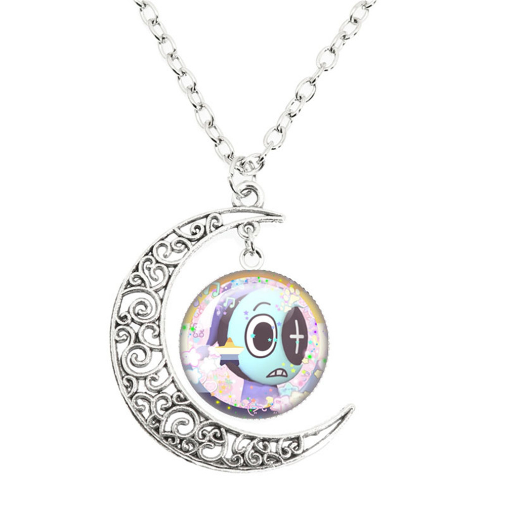 Juego de terror Goob Pebble Dandy's World collar lindo divertido Meme Kawaii cabujón de cristal colgante la luna collar joyería: Color amarillo dorado claro