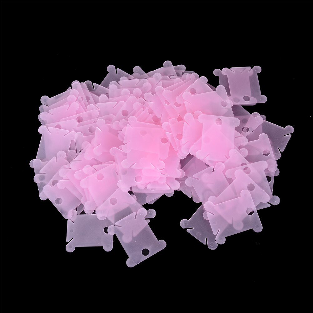 100Pcs/Pack Plastic Embroidery Floss Craft Thread Bobbin Cross Stitch Storage Holder: Pink