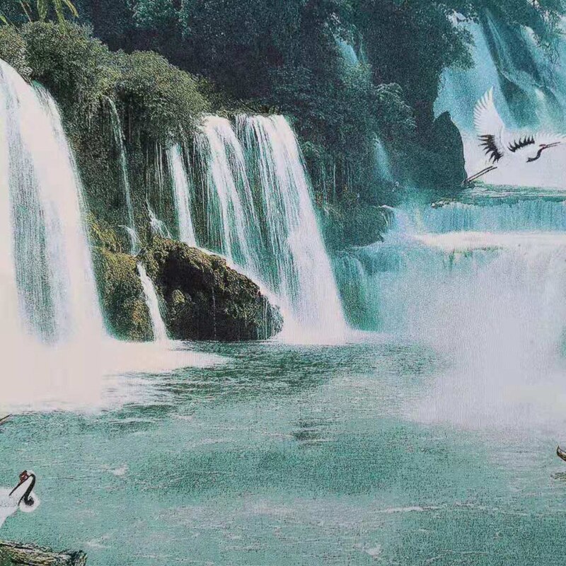 160 x 60cm /  chinees zijde borduurwerk landschapsschilderij - prachtig chinees landschapslandschap met waterval en kranen