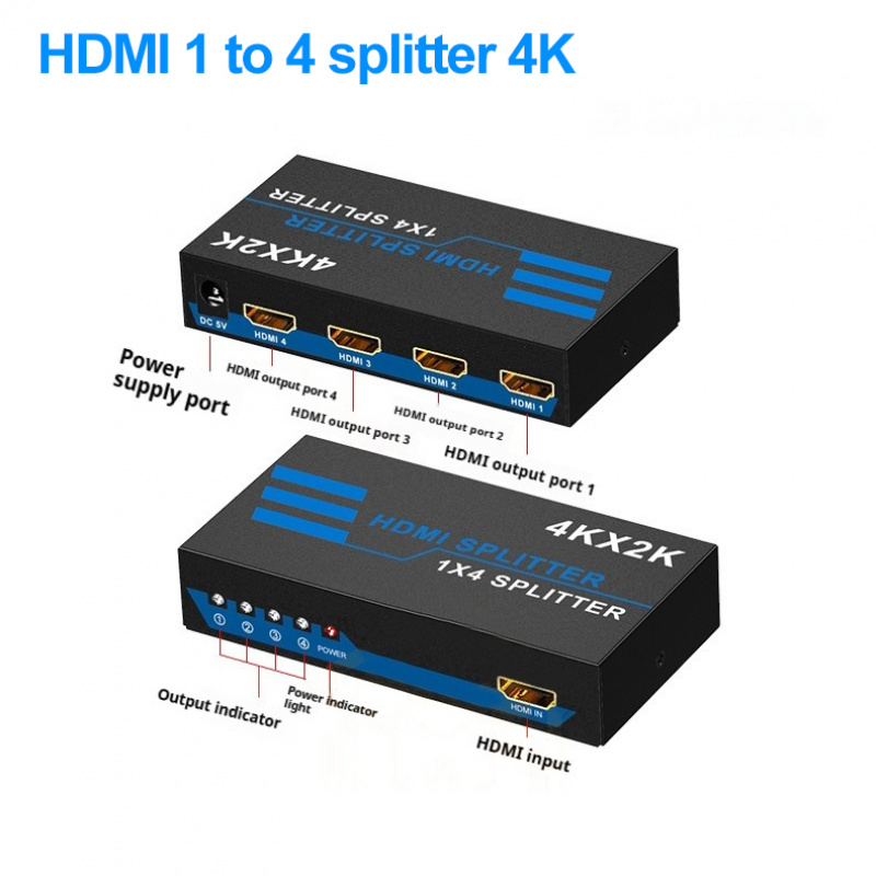 1 in 4 out HDMI Splitter 4K/2K/1080P,Video Divider, HD Video Screen Sharing Device