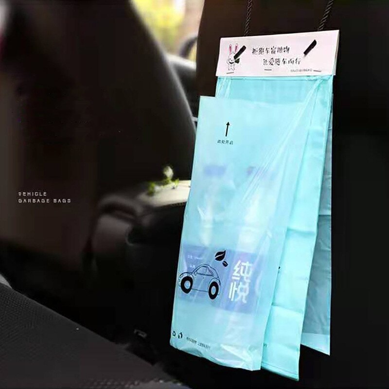 50pcs Car Trash bag Disposable Self-Adhesive Car Biodegradable Trash Garbage Storage Bag Vomit Bags Car Trash bin Rubbish Holder: Blue