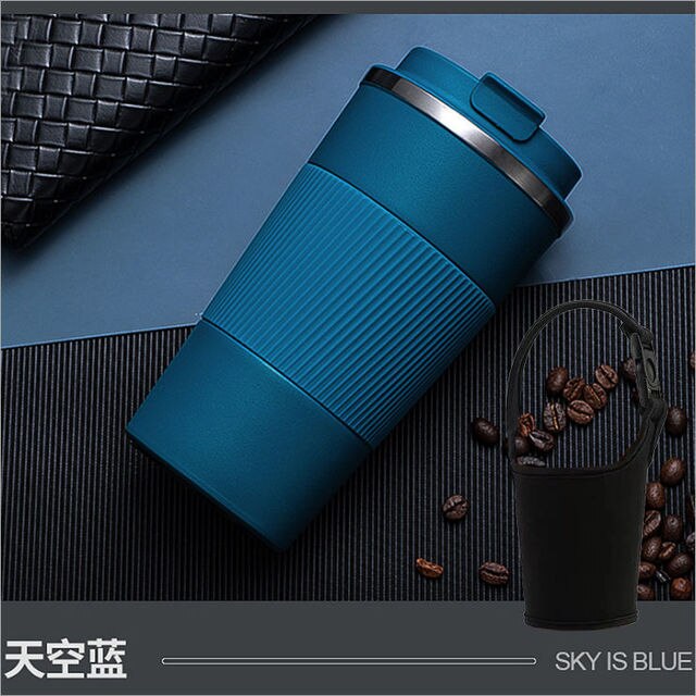 380ml/510ml Double-layer Stainless Steel Thermal Insulation Coffee Mug Car Travel Non-slip Thermos Office Mug High-end: 380ML / Blue