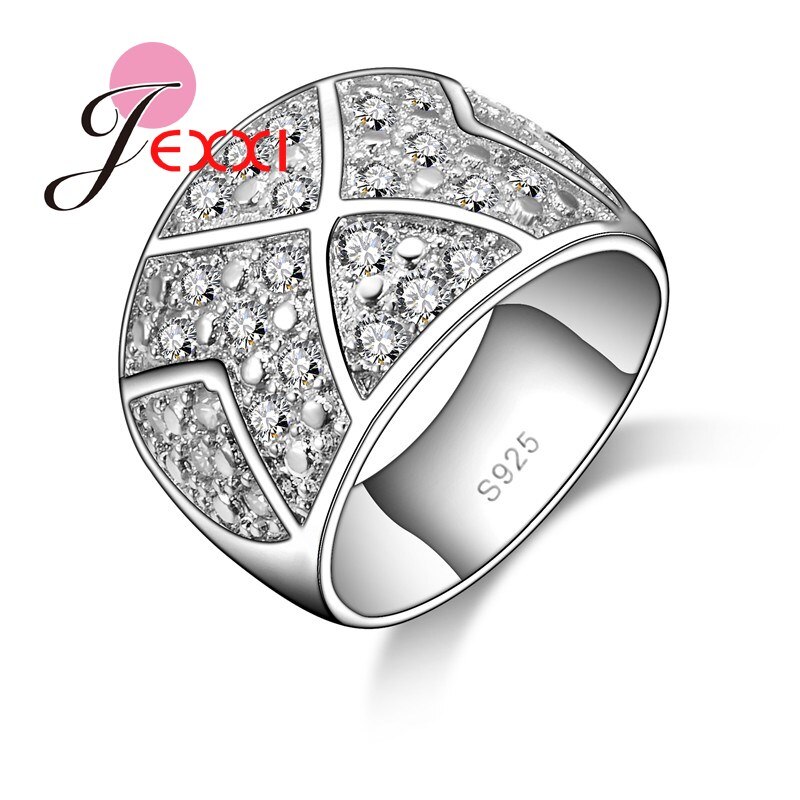 925 Sterling Silber Ehering - Damen Verlobungsring mit Strass - Geometrischer Zirkonia