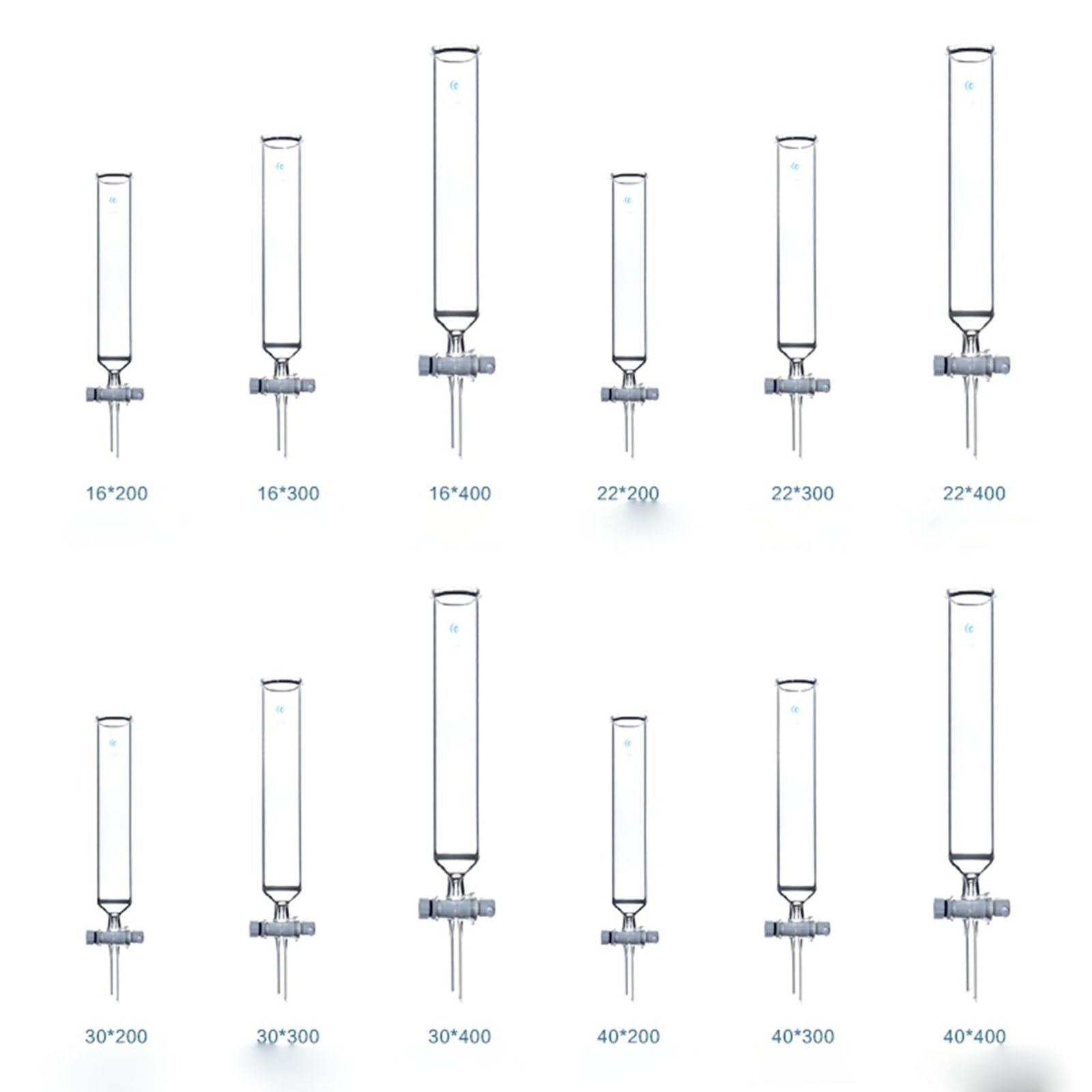 O/D 16/22/30/40mm Length 200/300/400mm Length Glass Chromatography Column PTFE Stopcock Ground Cone
