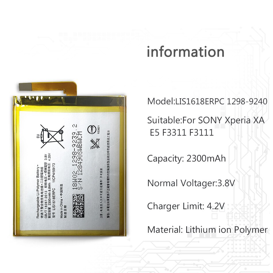 2300mAh LIS1618ERPC Ersatz Telefon Batterie für SONY Xperia XA F3111 E5 F3116 F3115 F3311 F3112 F3313 Batterien