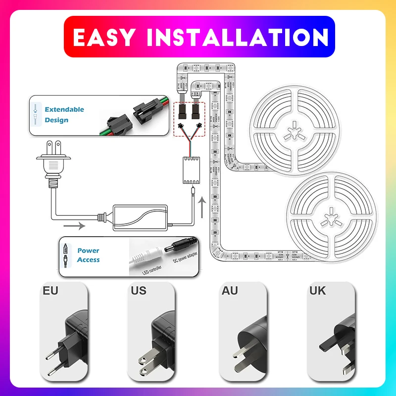 WS2811 Dreamcolor LED Strip Lights 32.8ft RGBIC TUYA Led Light WiFi Smartlife App Smart Music Sync Light Strip For Home