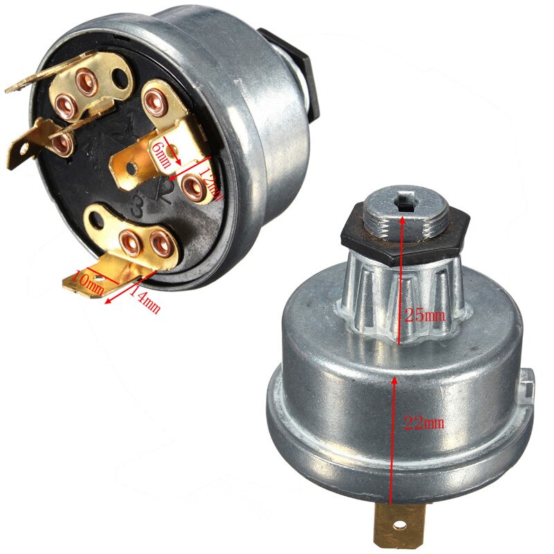 Style Silver Metal Zinc Universal Tractor Plant Ignition Switch 12/24V Ignition Switch 4 Position (Off/On/Heater/Ignition)