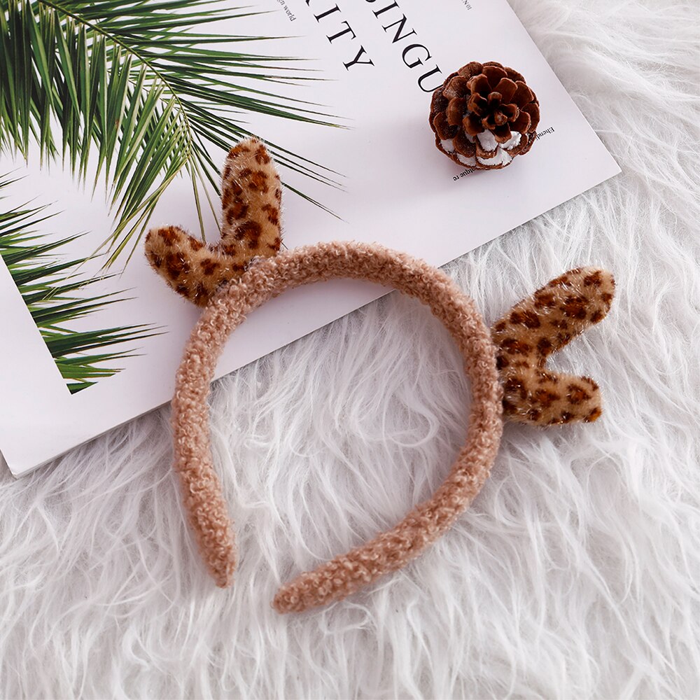 1pc Nette Plüsch Stirnband Elk Geweih Leopard Muster Geweih Stirnband Weihnachten Kopfschmuck Dekoration Mädchen Haar-accessoire