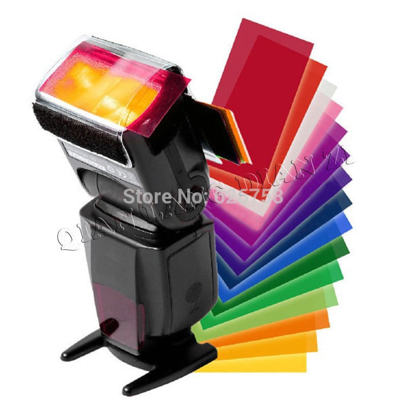 12 stuks kleur kaart voor Strobist Flash Gel Filter Kleurbalans met rubberen band, diffuser Verlichting
