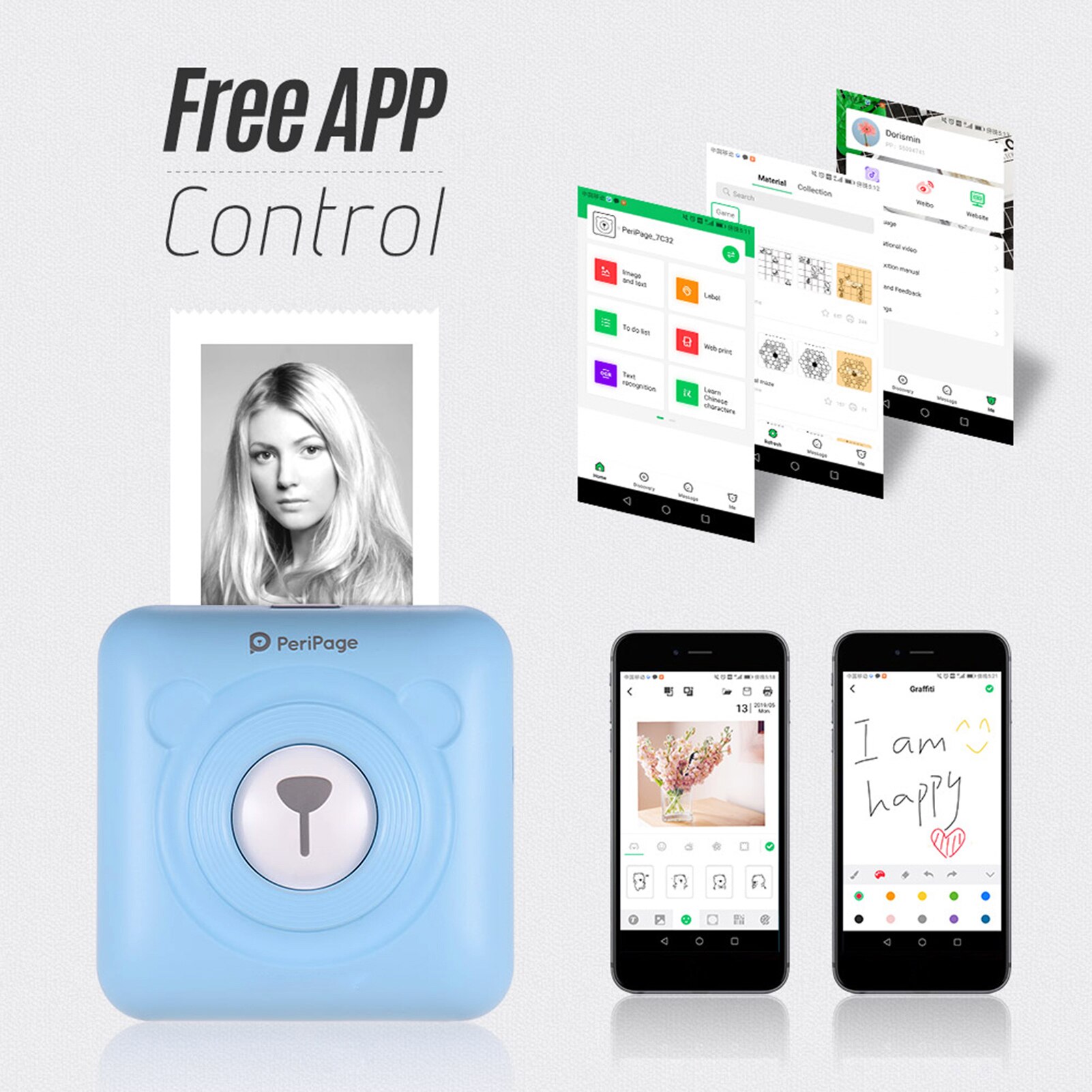 PeriPage A6 Mini Pocket Printer 304DPI Wireless BT Thermal Printer Picture Photo Label Memo Notes Journal Receipt Paper Printer