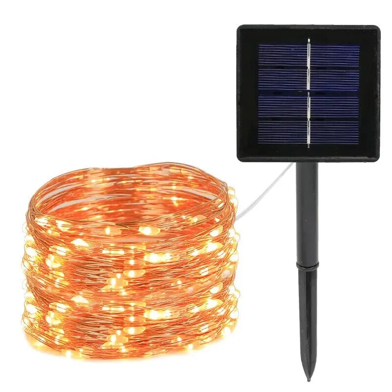 1 jeu de guirlandes lumineuses solaires pour l'extérieur, fil de cuivre étanche à 8 modes, lumière de conte de fées, lumière de noël, utilisée pour le jardin extérieur: WHITE